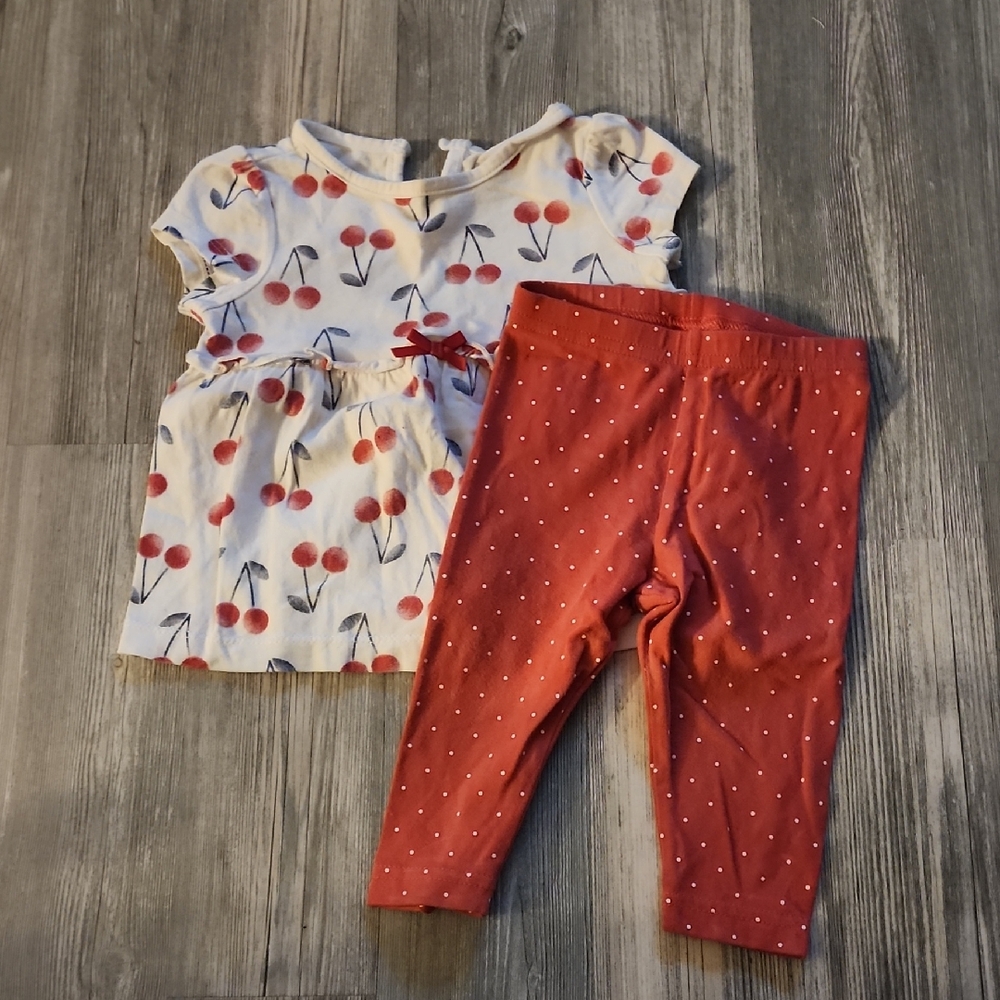 🍒 Child of Mine Cherry Print Top and Red Leggings Set